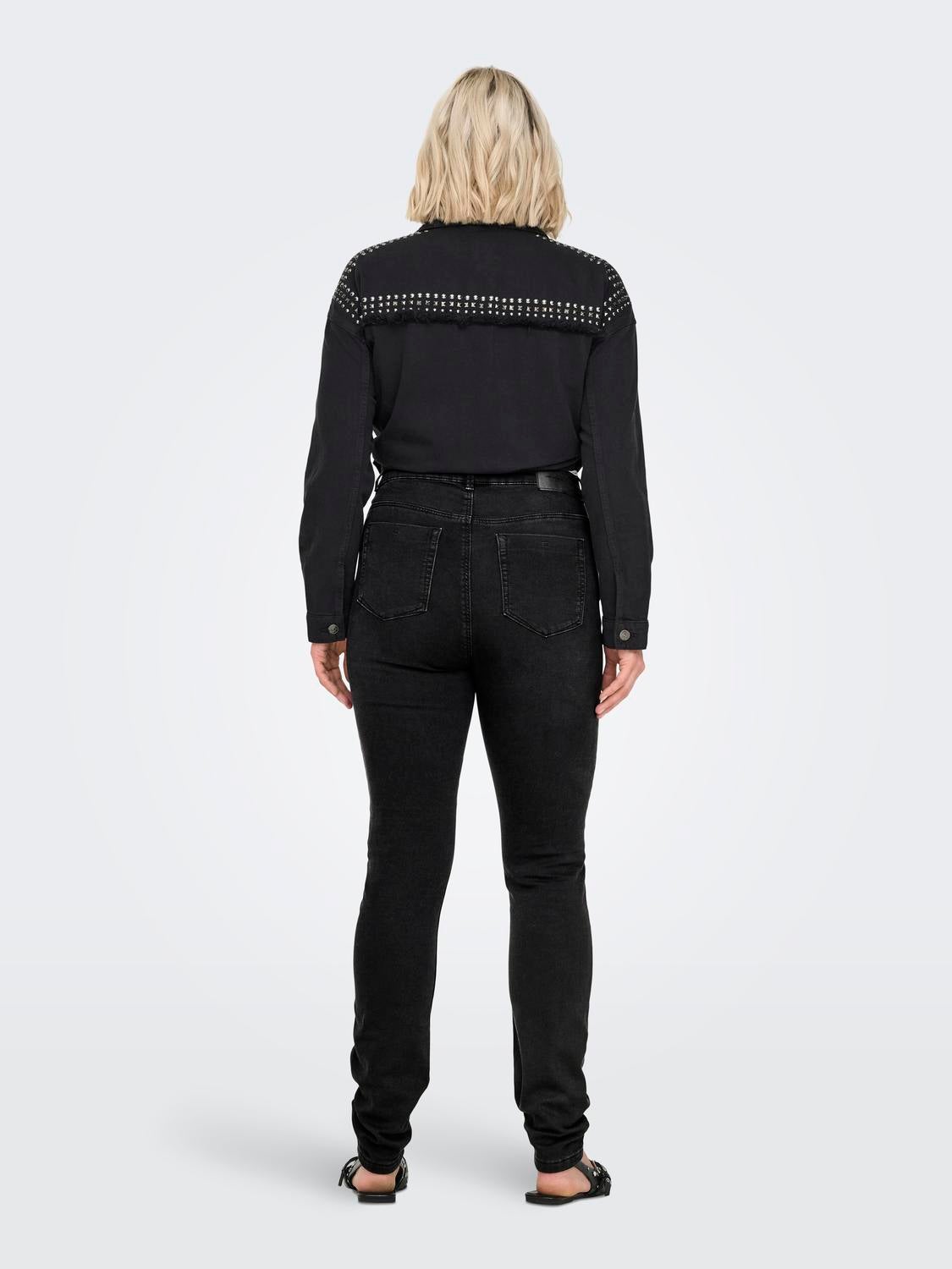 CARFOREVER Hohe Taille Skinny Fit Jeans Black Denim