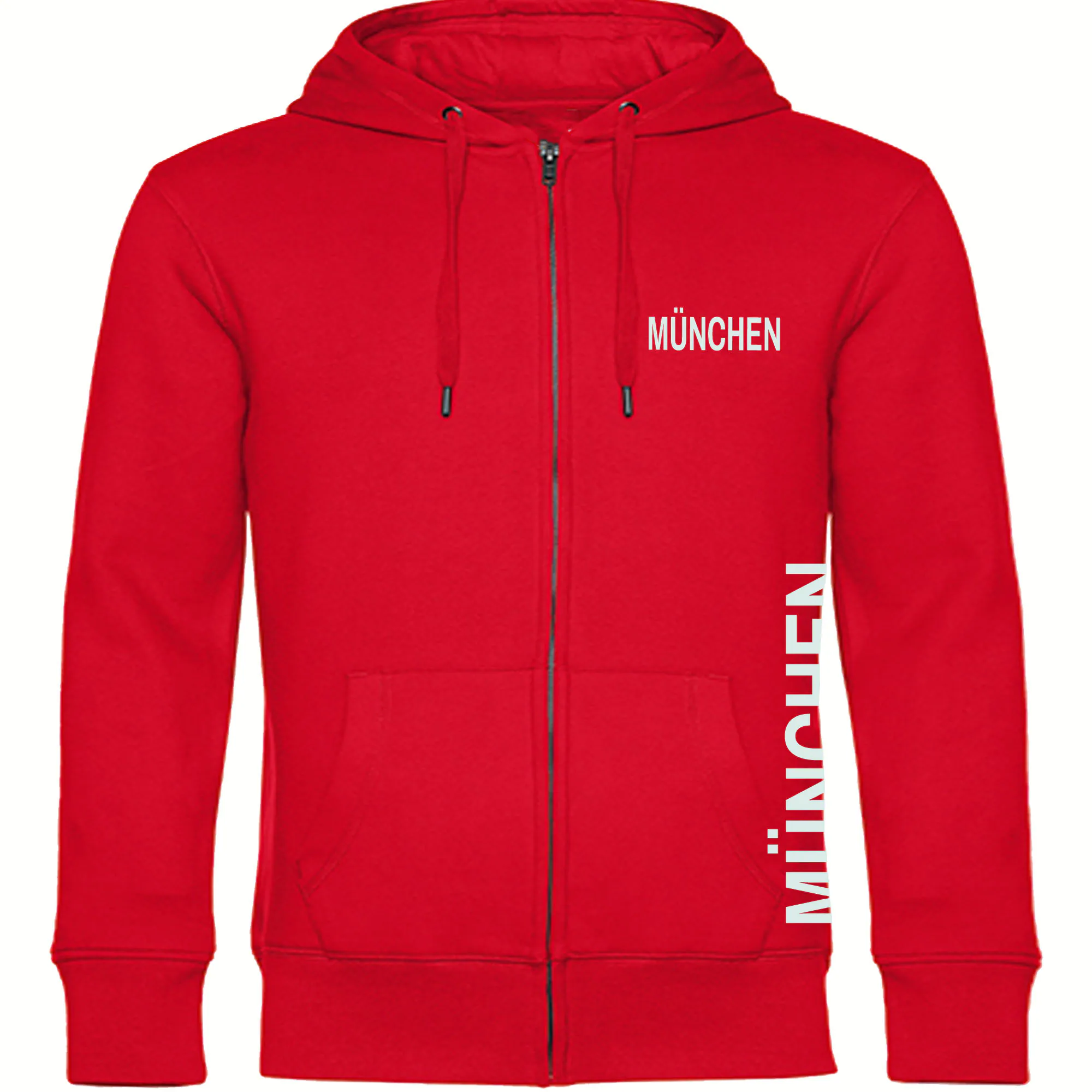multifanshop® Kapuzen Sweatshirt Jacke - München rot - Brust & Seite - Druck weiß