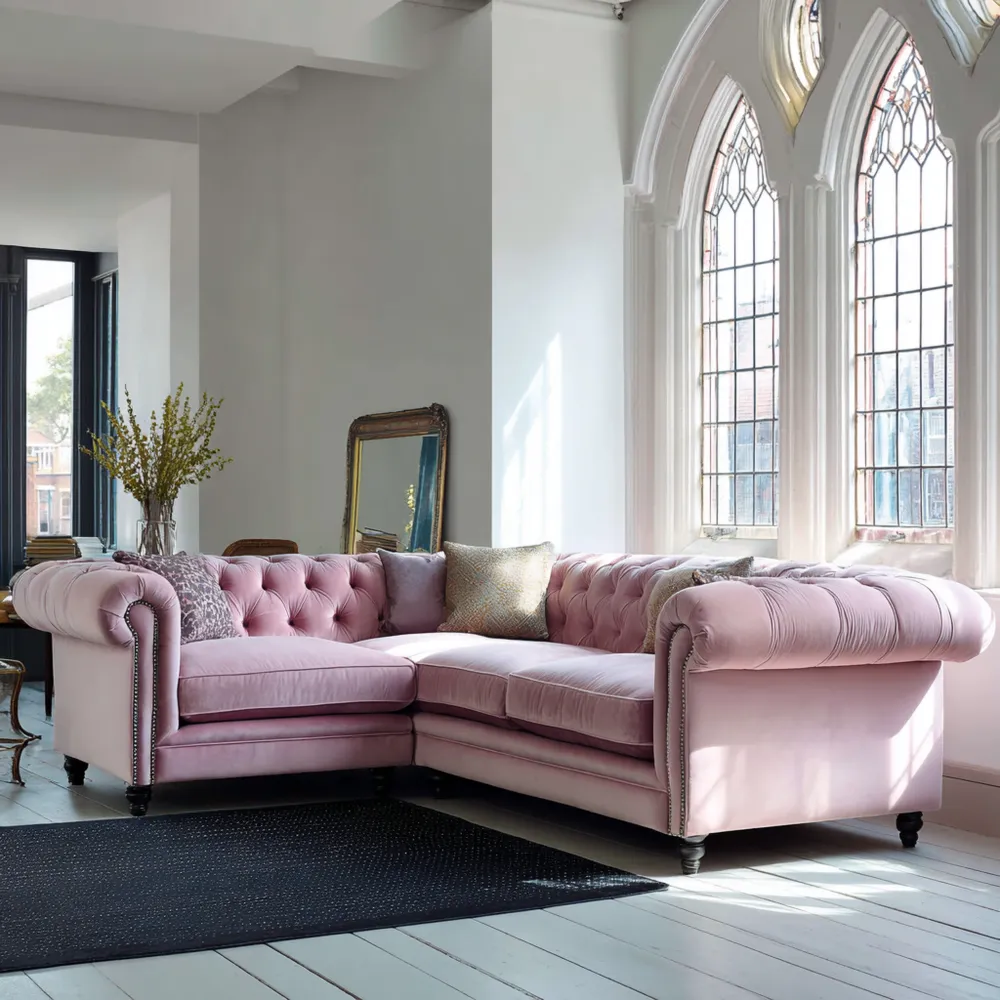 Ecksofa Samt 250x90x80 cm – Rosa – Klassisches Design