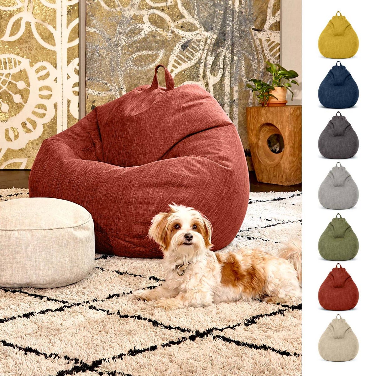 Green Bean Indoor zitzak met 200 liter EPS-korrelvulling, knuffelzacht, wasbaar - Stoffen vloerkussen, ligstoel, zitkussen, loungestoel voor binnen - Kersenrood