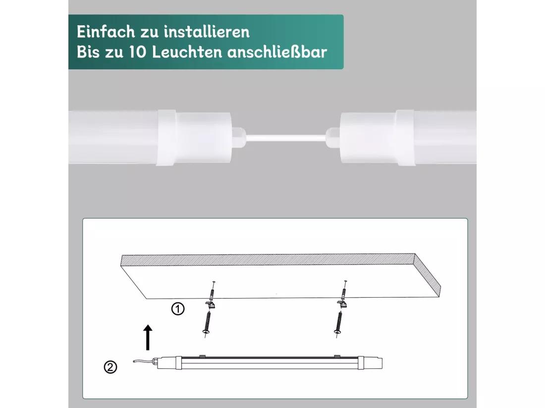 NETTLIFE plafonnier LED pièce humide lumière 120CM plafonnier 36W IP65 tube fluorescent lumière de baignoire 5000K