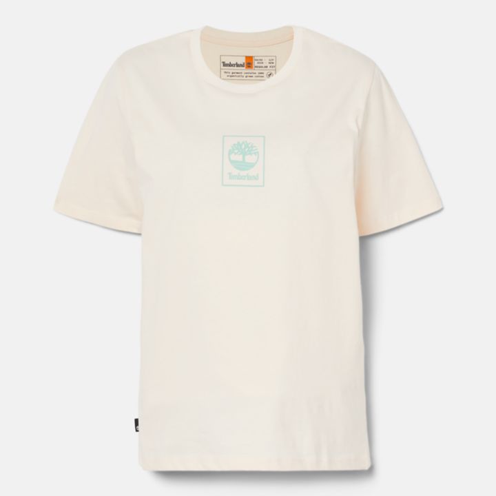 Camiseta feminina Stack Logo na cor bege.