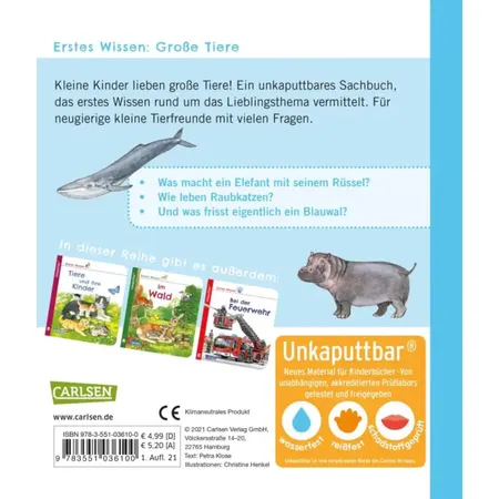 Carlsen Verlag Unkaputtbar: Erstes Wissen: Große Tiere