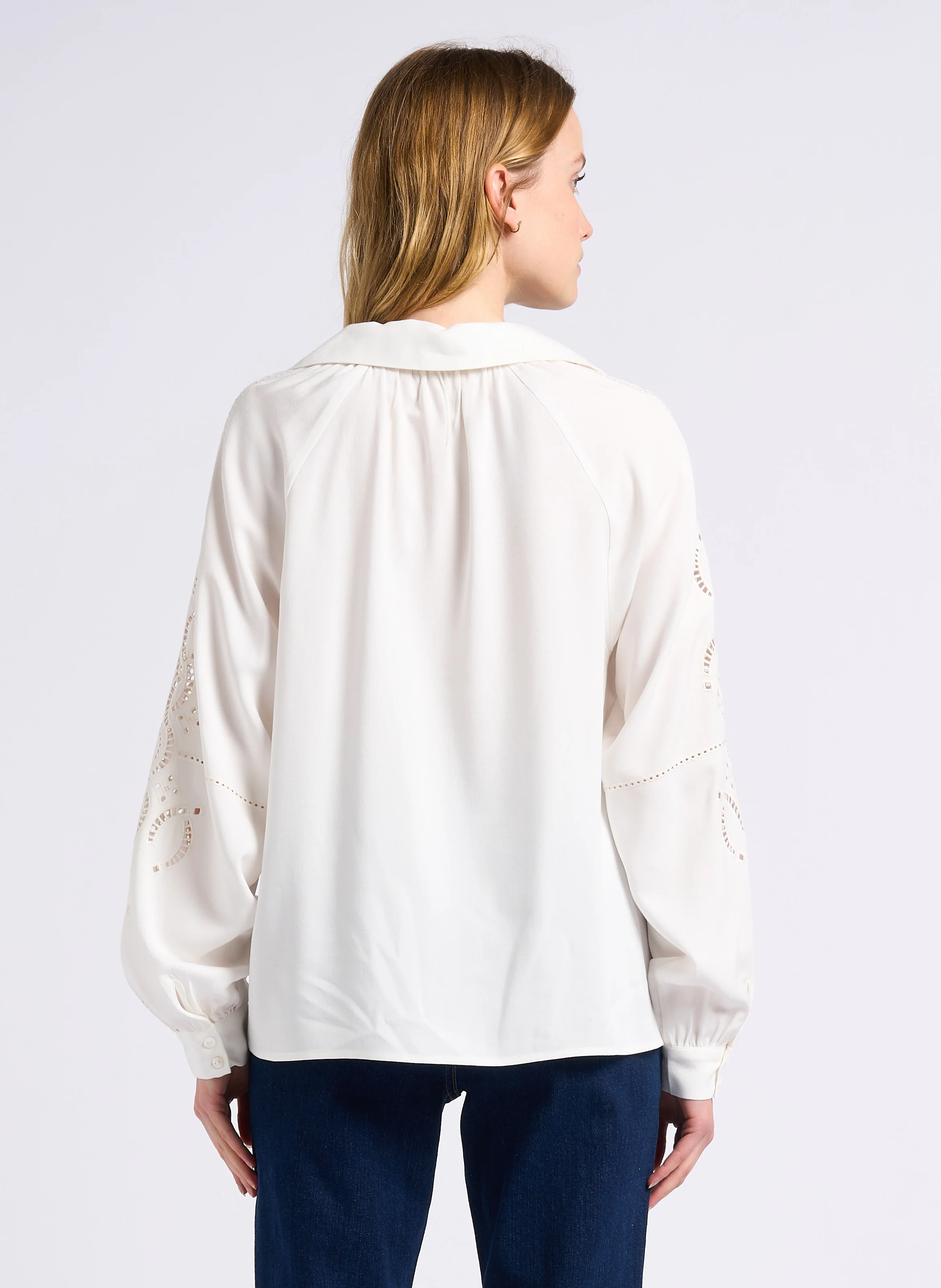 LORY - Blouse droite ajourée| Blanc