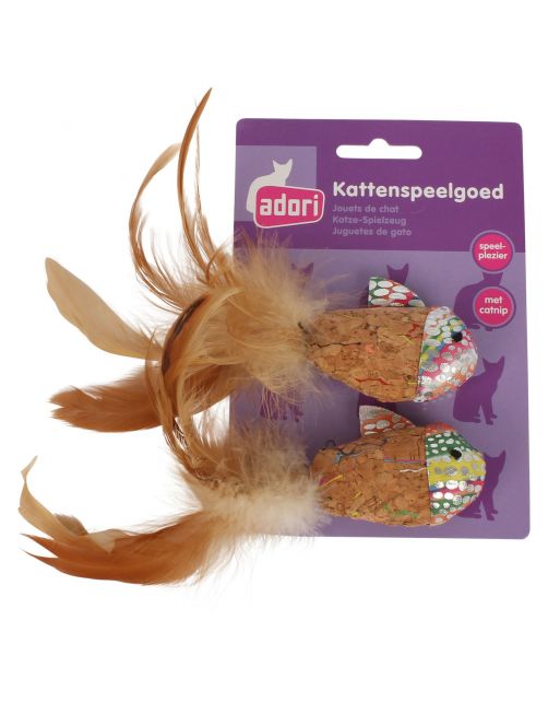 Adori Vis Met Veren 2-Pack - Kattenspeelgoed - 10x9 cm Multi-Color