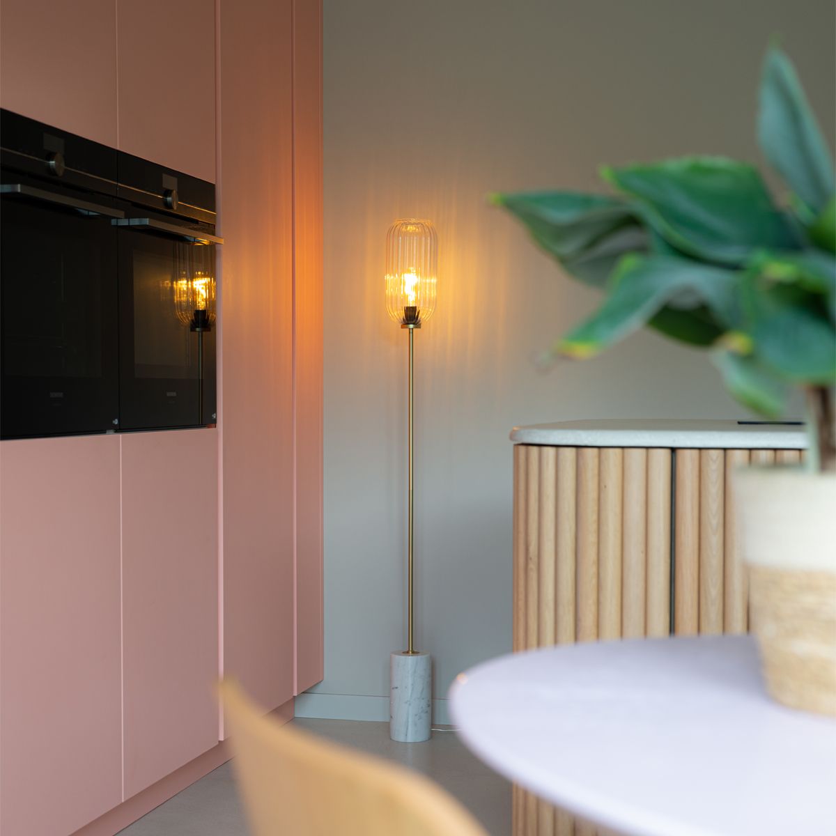 Art Deco vloerlamp messing met helder glas - Rid