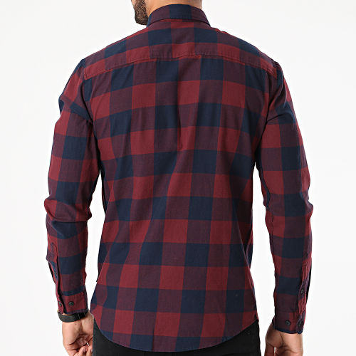 Chemise Manches Longues Gingham Carreaux Bordeaux