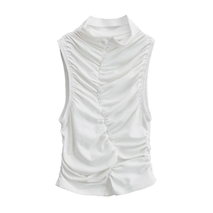Asiris - Tanktop met geplooide hals en effen textuur