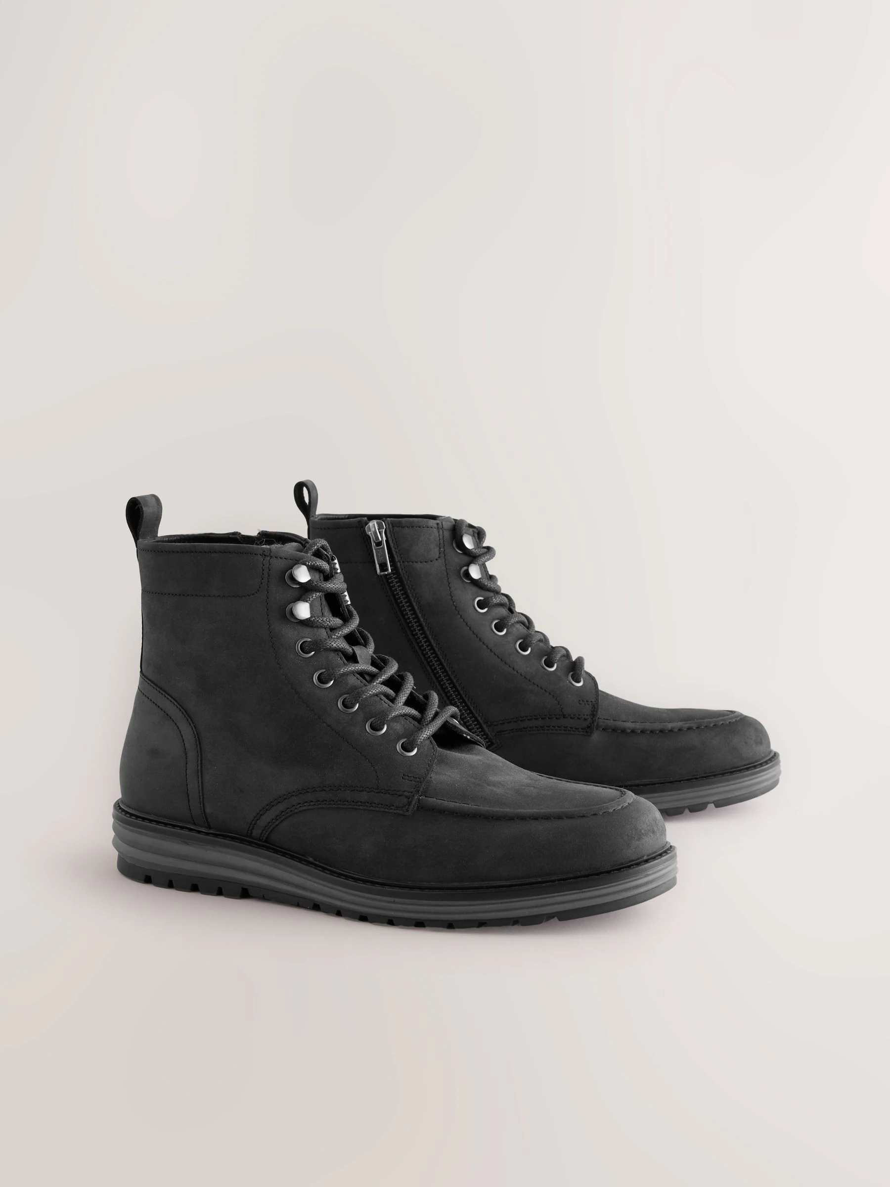 Zwart - Tall Leather Apron Toe Boots