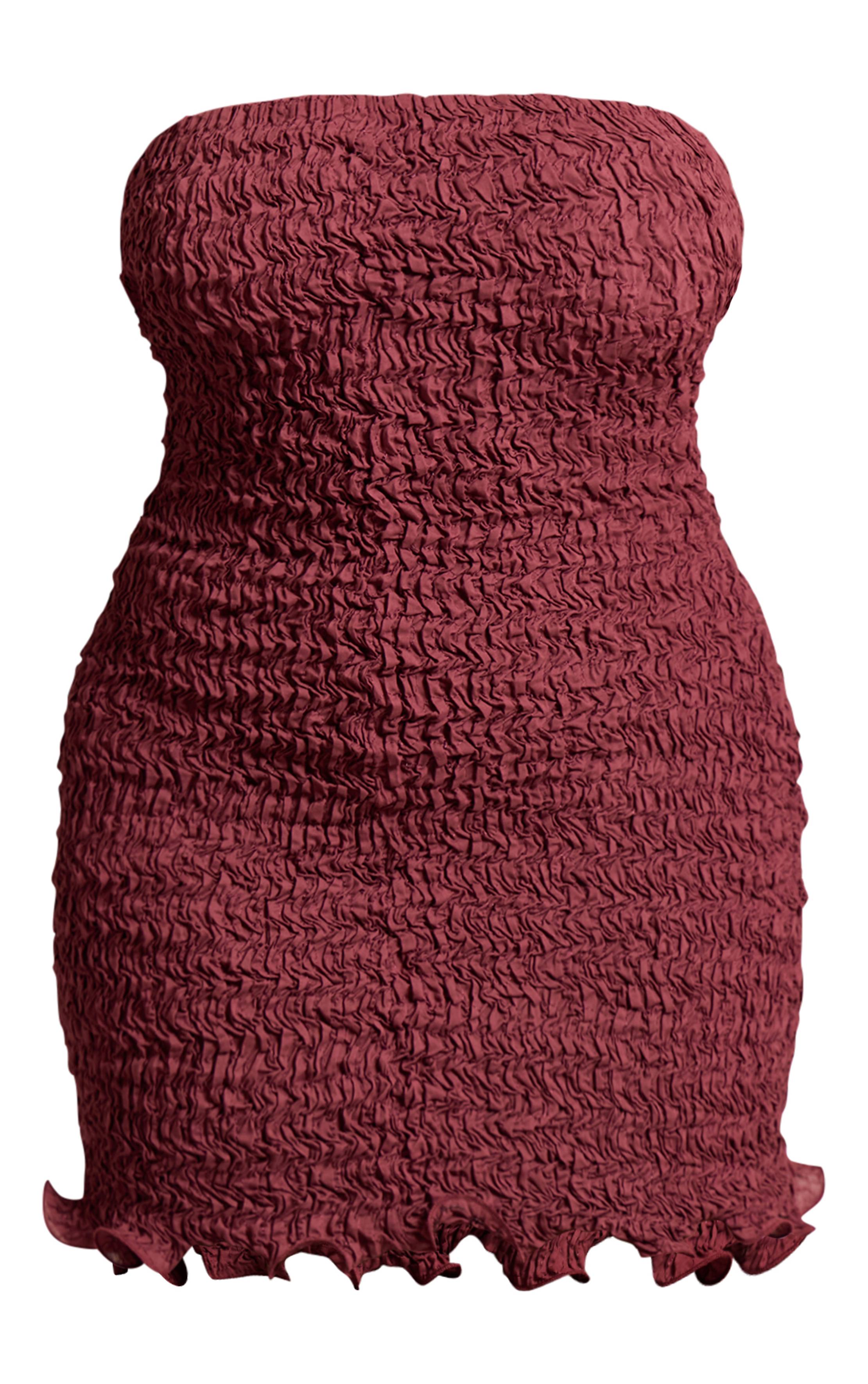Rouge Foncé Robe Moulante Bandeau En Jersey Texturé Froissé Grande Taille
