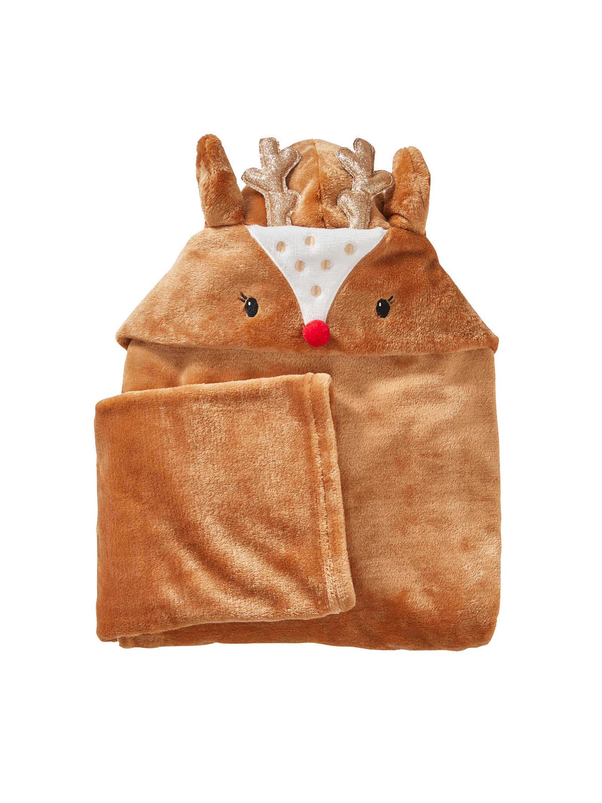 Vertbaudet Eltern und Kinder Decke mit Kapuze und Ärmeln, Rentier karamell