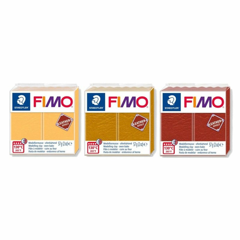 3 pâtes polymères effet cuir - jaune safran, ocre, rouille