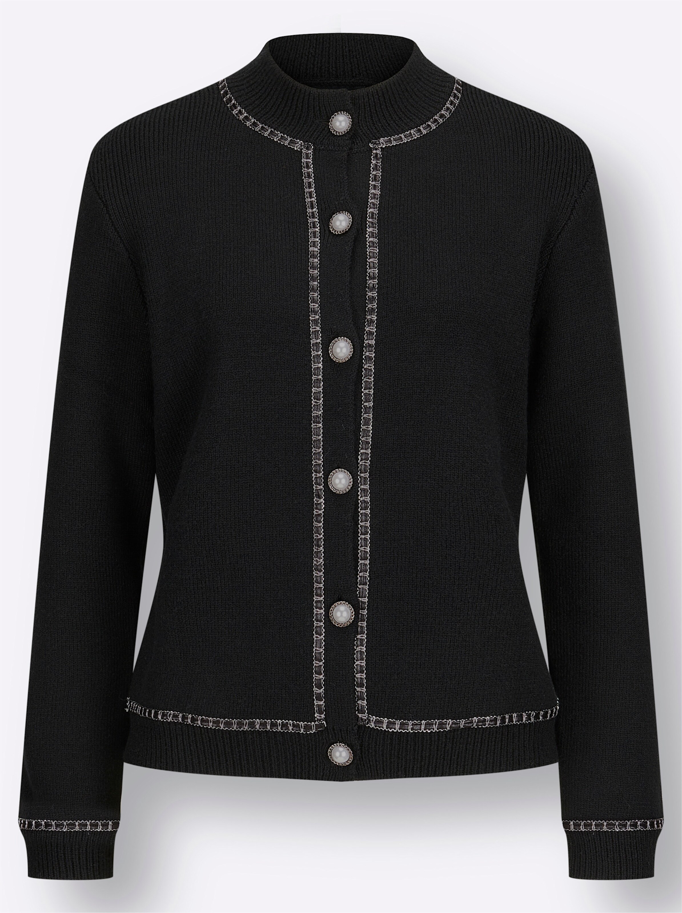 Cardigan in schwarz-altsilberfarben-gemustert