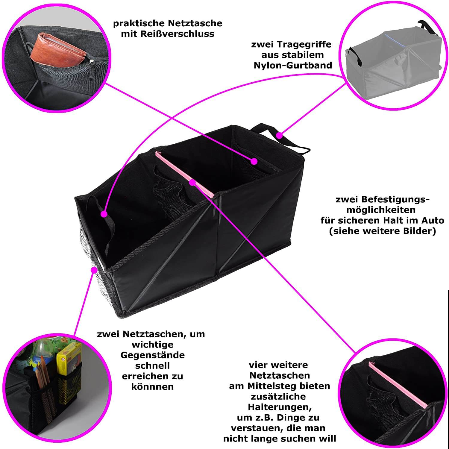 Wumbi Aufbewahrungsbox Pink KfZ Kofferraum Kofferraumtasche Organizer Auto Tasche