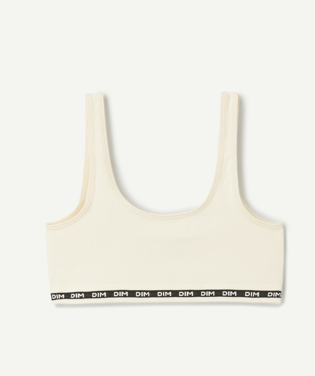 DIMbrassière côtelée fille beige avec élastique noir