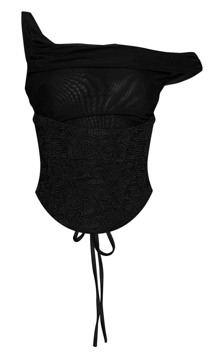 Noir Robe Moulante Drapée En Mesh Avec Corsage En Dentelle Plt Label