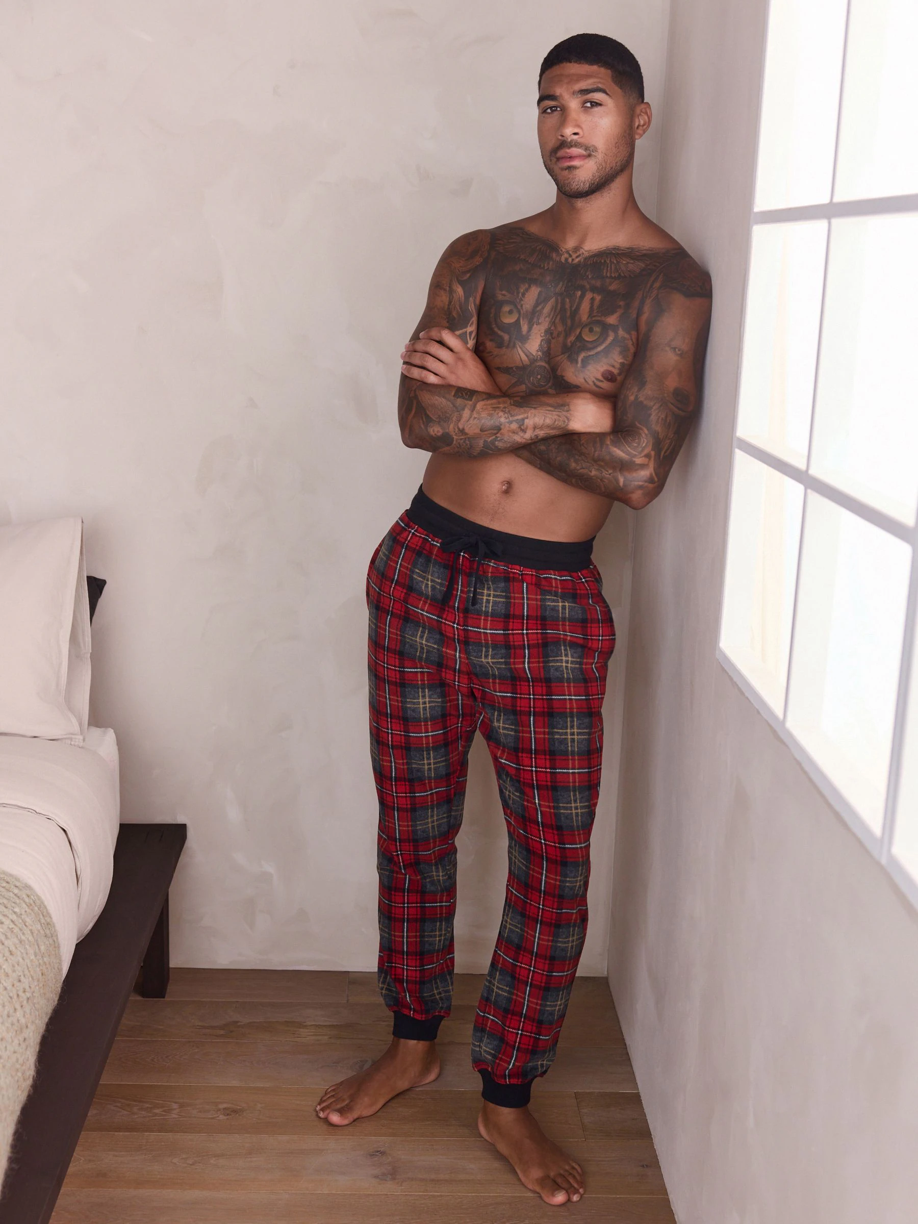 Rood met Schotse ruit - Thermische fleece pyjama's met ruit