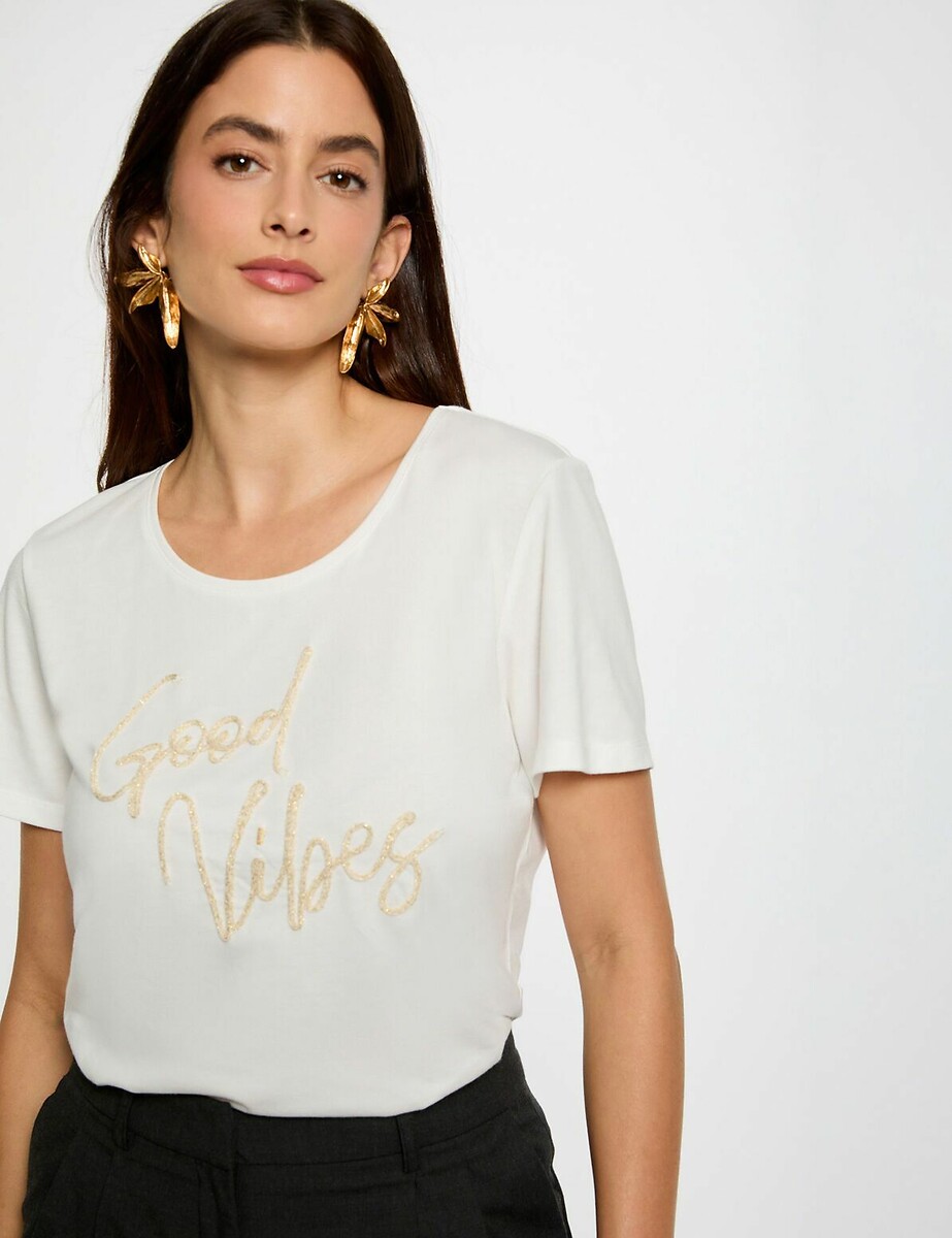 MORGAN<br>Camiseta feminina branca reta com estampa