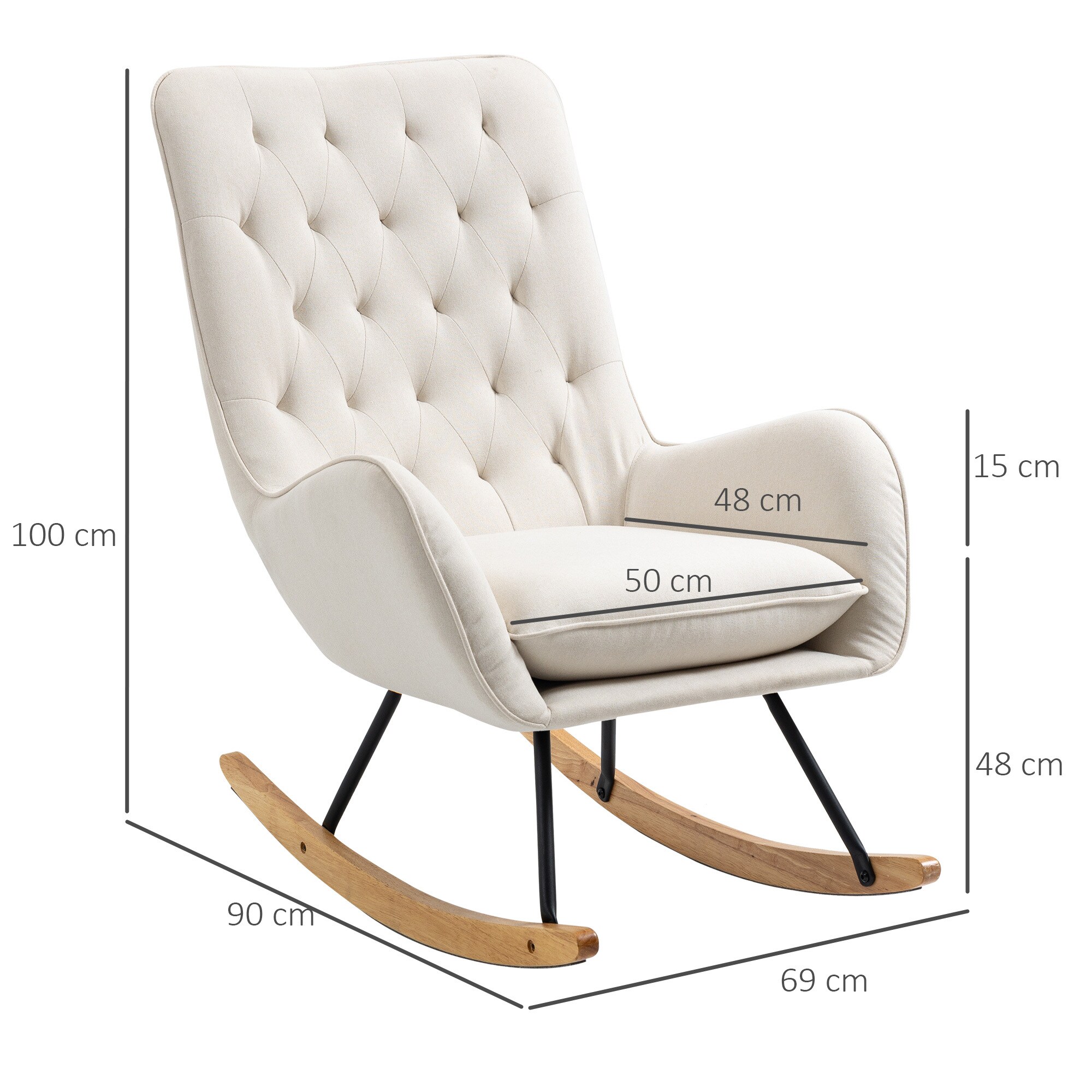 HOMCOM Schaukelstuhl mit Polsterung weiß 69L x 90B x 100H cm