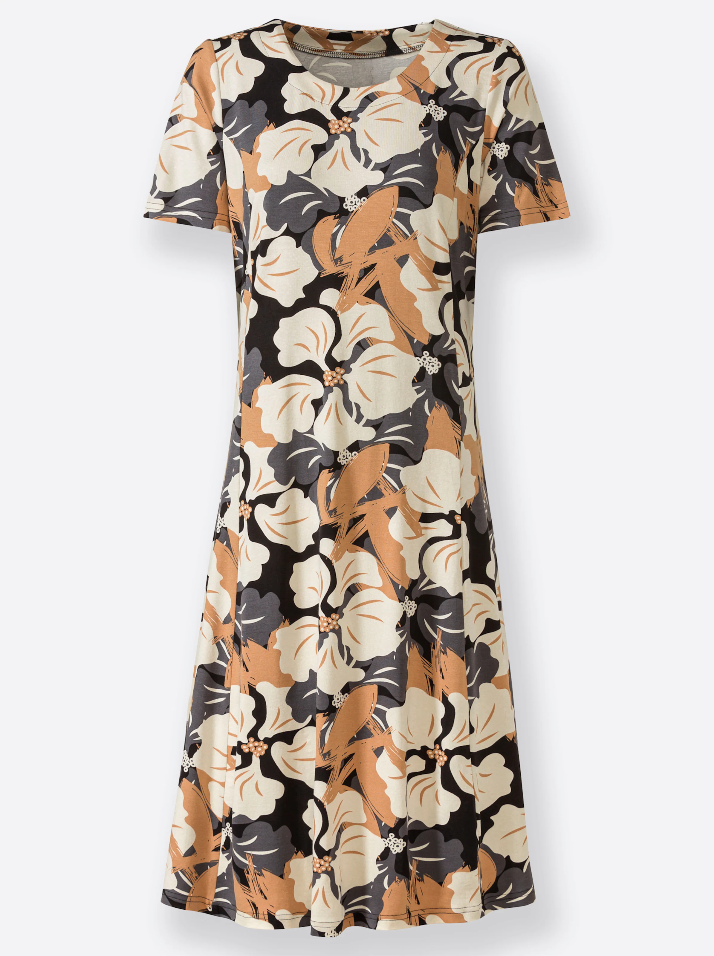 Jersey-Kleid in camel-champagner-bedruckt