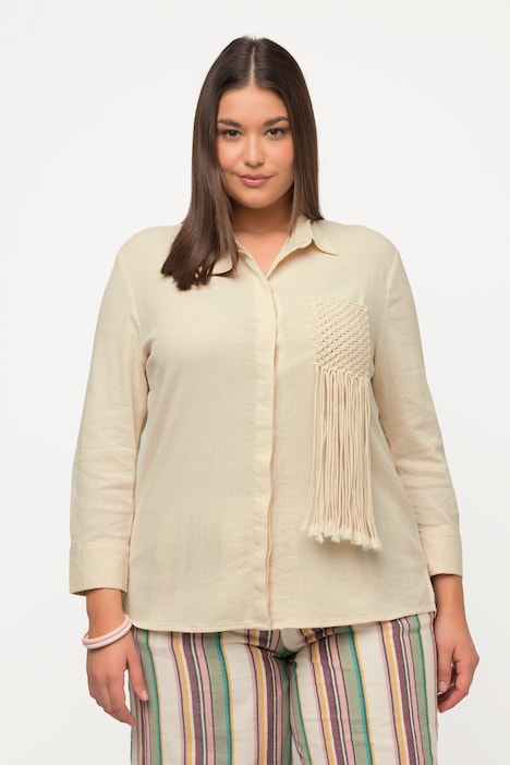 Shirtbluse, Struktur, Hemdkragen, Langarm, Biobaumwolle