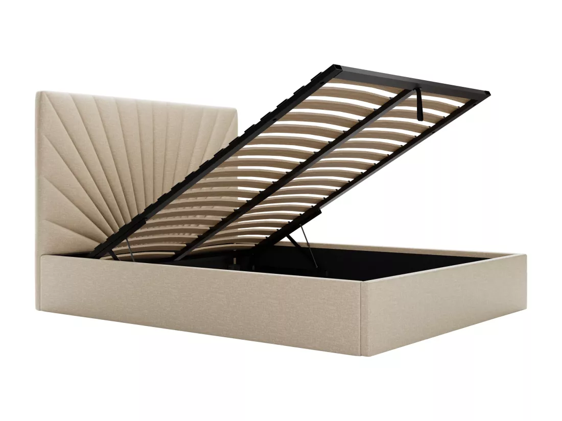 Lit coffre 160 x 200 cm - Tissu - Beige + Matelas - RILIODA de Pascal Morabito