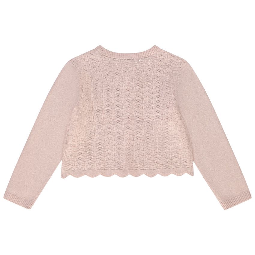 Gilet court en tricot ajouré pour bébé fille - Rose