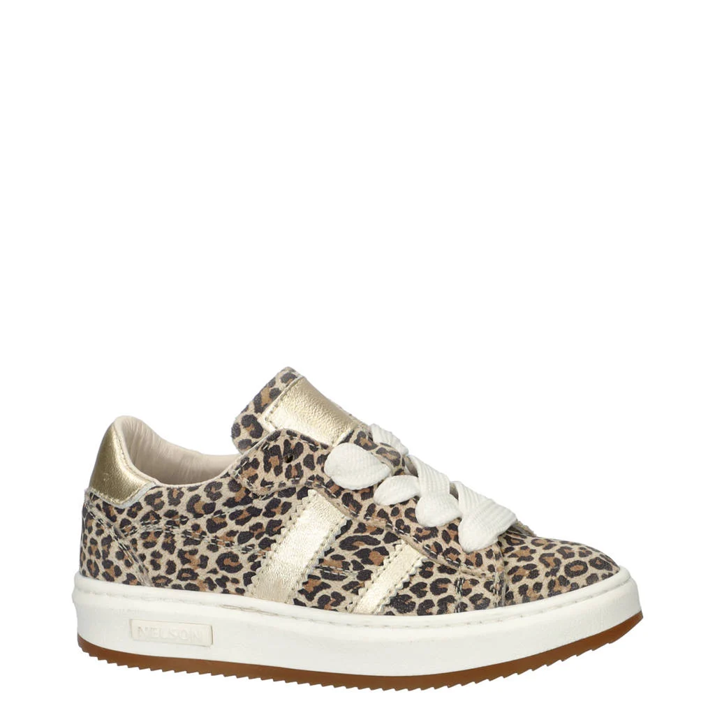 Nelson Kids suède sneakers met panterprint beige/zwart