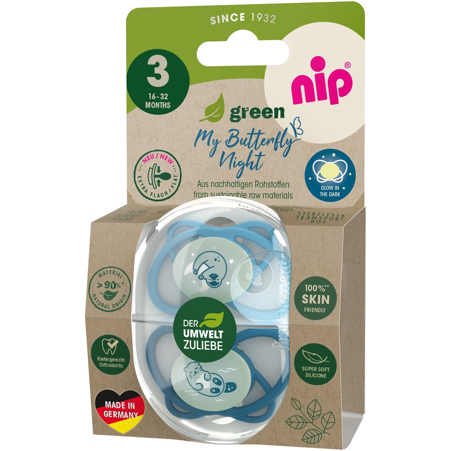 nip® Nachtschnuller My Butterfly Night Green, Größe 3 (16-32 Monate), Silikon Blau
