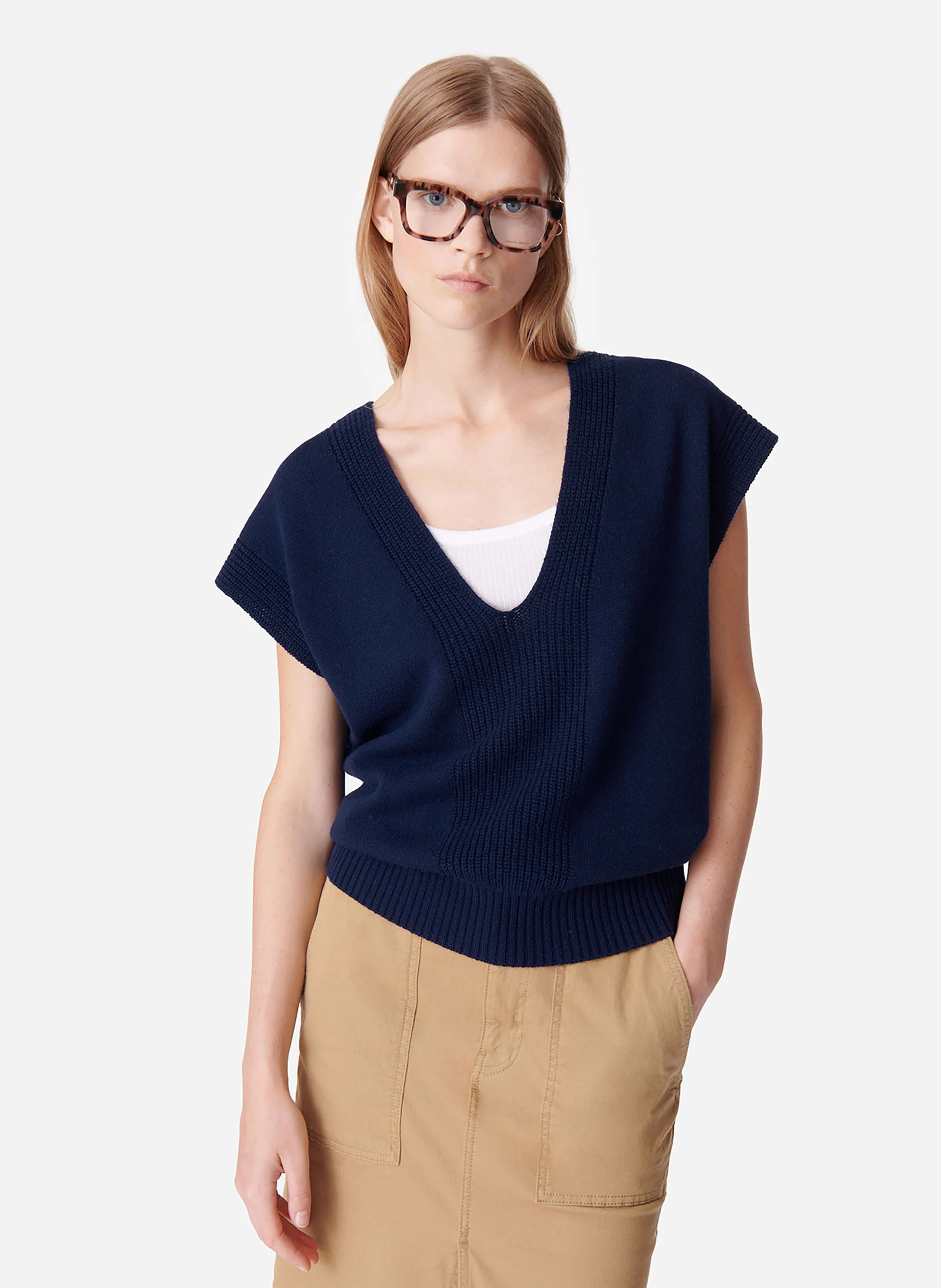 DUNE - Pull col V droit en laine | Bleu