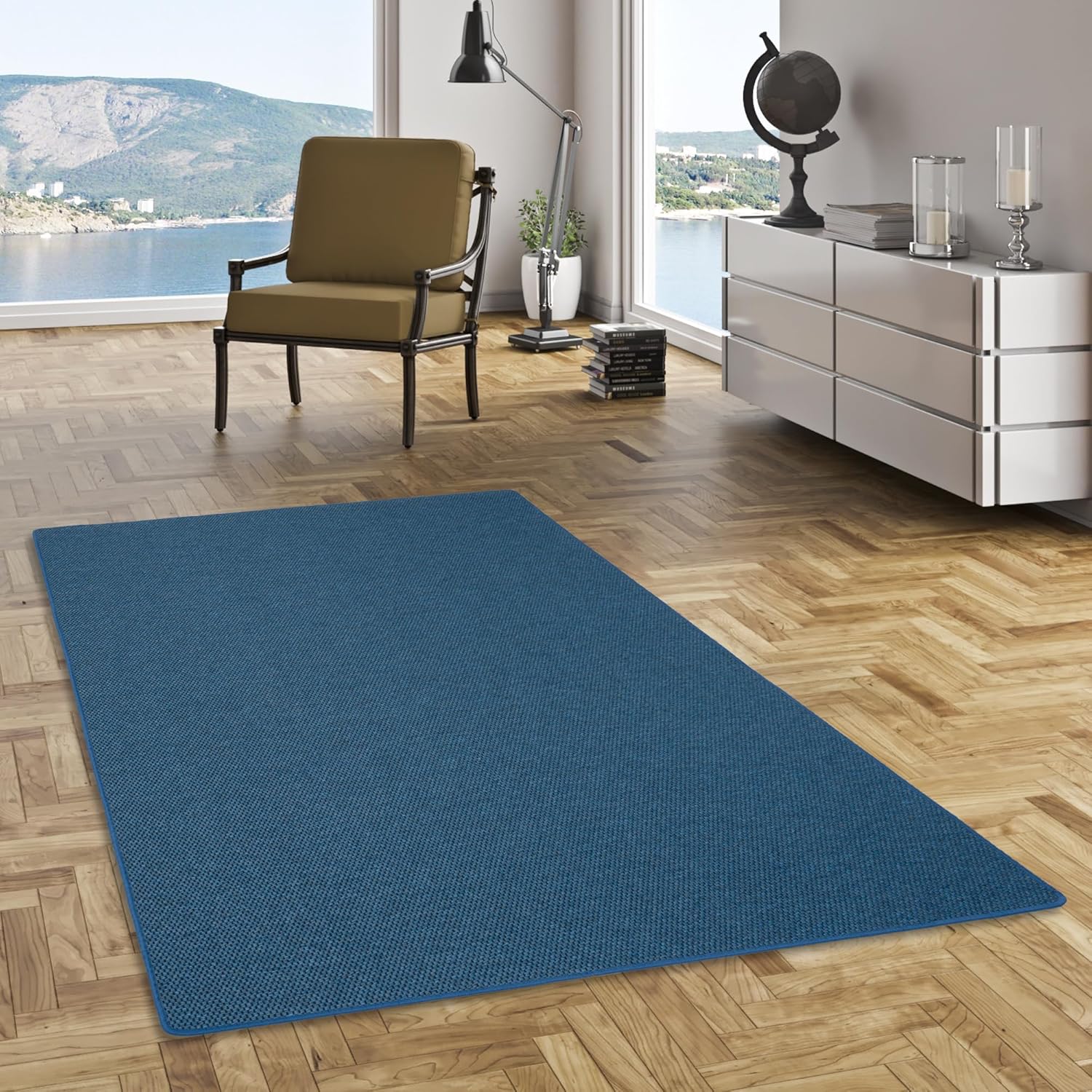 Snapstyle Hochwertiger Flachgewebe Teppich Blau aus 100% Polypropylen - Robust, Strapazierfähig und Pflegeleicht, in vielen Farben und Größen erhältlich, Ideal für Wohnzimmer, Esszimmer und Flur