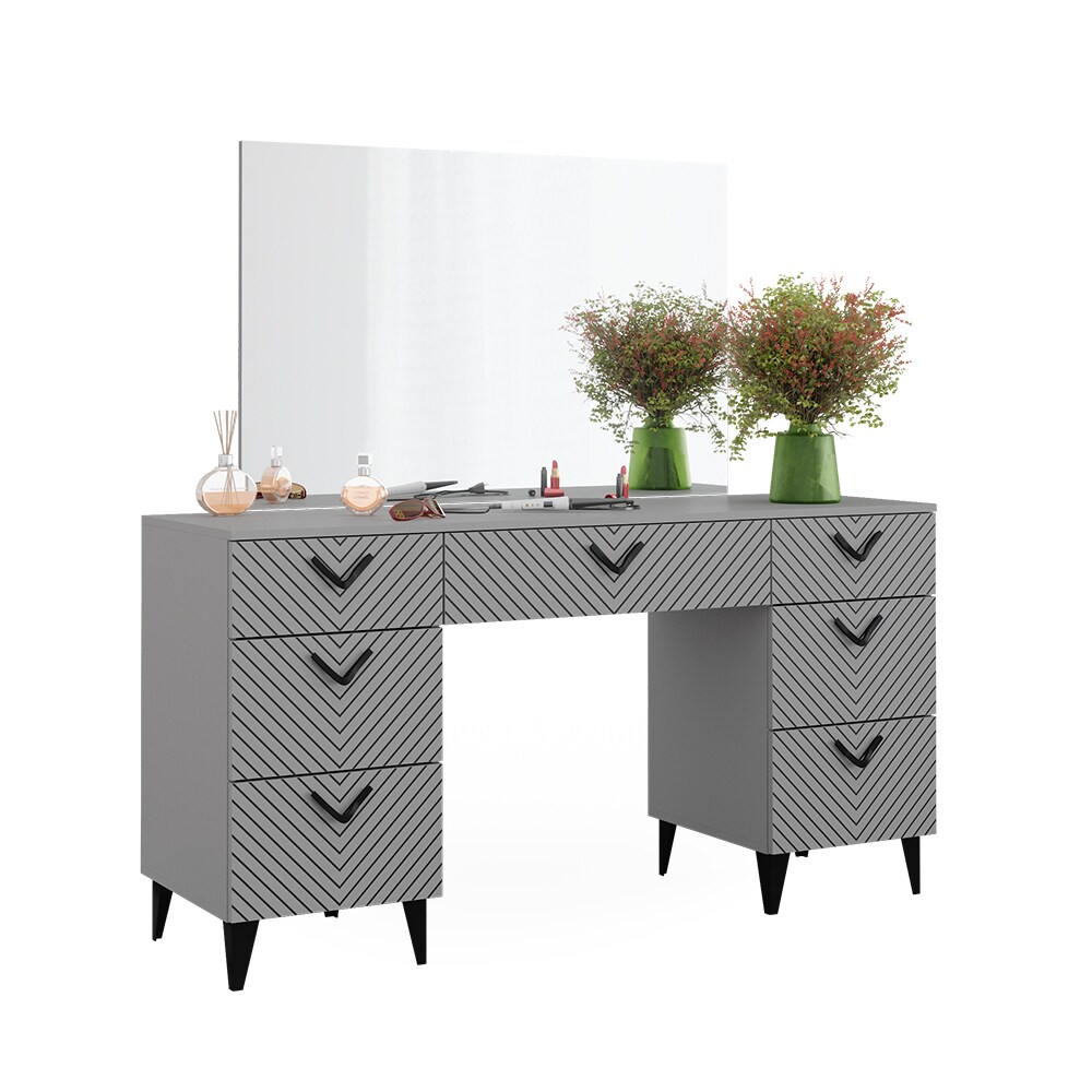 Vicco Schminktisch Anett Grau mit Spiegel, 150 x 78 cm, Frisiertisch, Schubladen