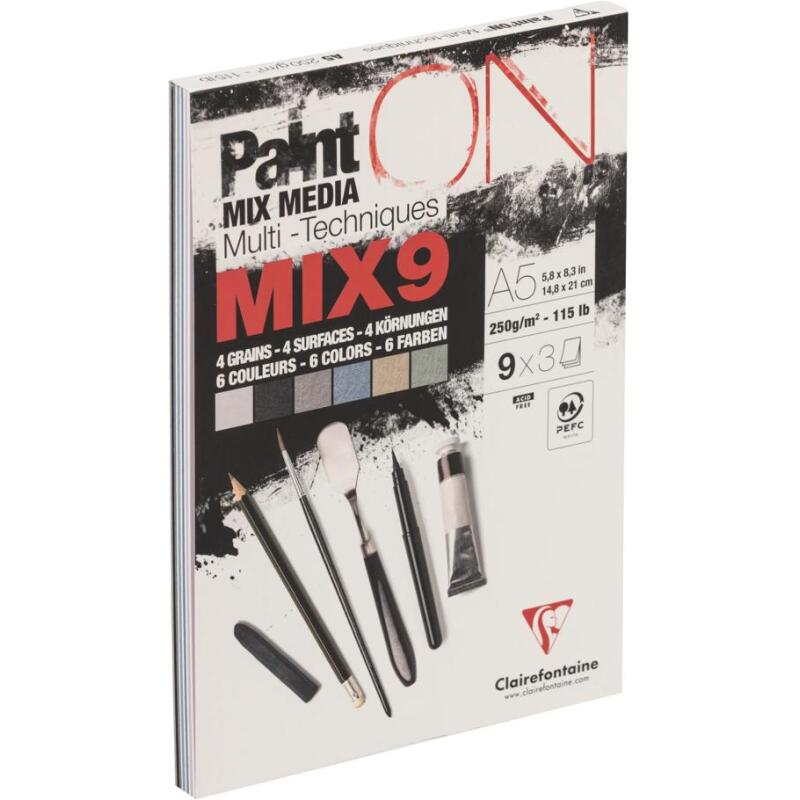PaintON Mix 9 bloc collé 27F A5 250g assorti 9x3F