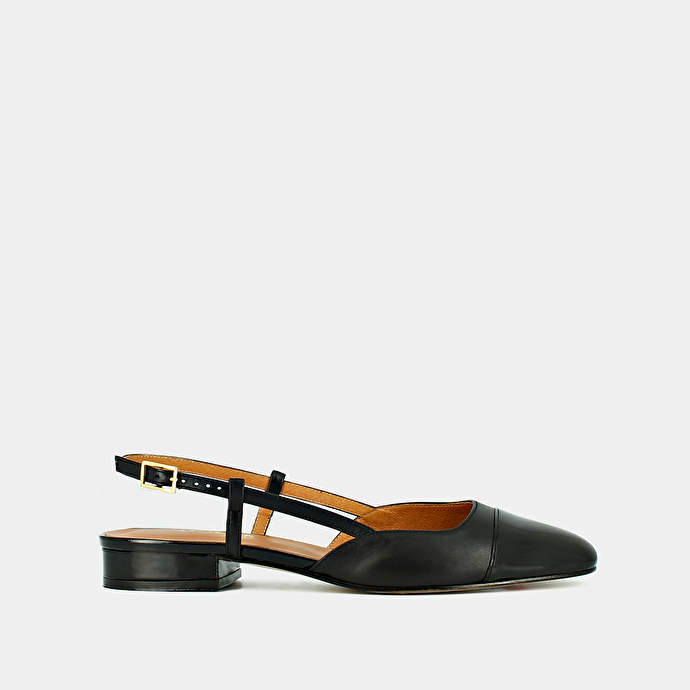 Ballerines ouvertes  en vernis et cuir noir