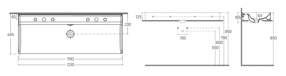 Isvea Vea opbouw wastafel met 2 kraangaten 120cm ivoor