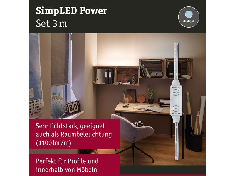 Paulmann LED-Stripe SimpLED Power 4000 K, 3 m Set Beschichteter LED-Streifen mit Schnurdimmer