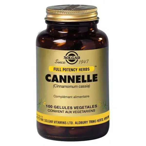 Cápsulas Vegetais de Canela Solgar, 100 unidades