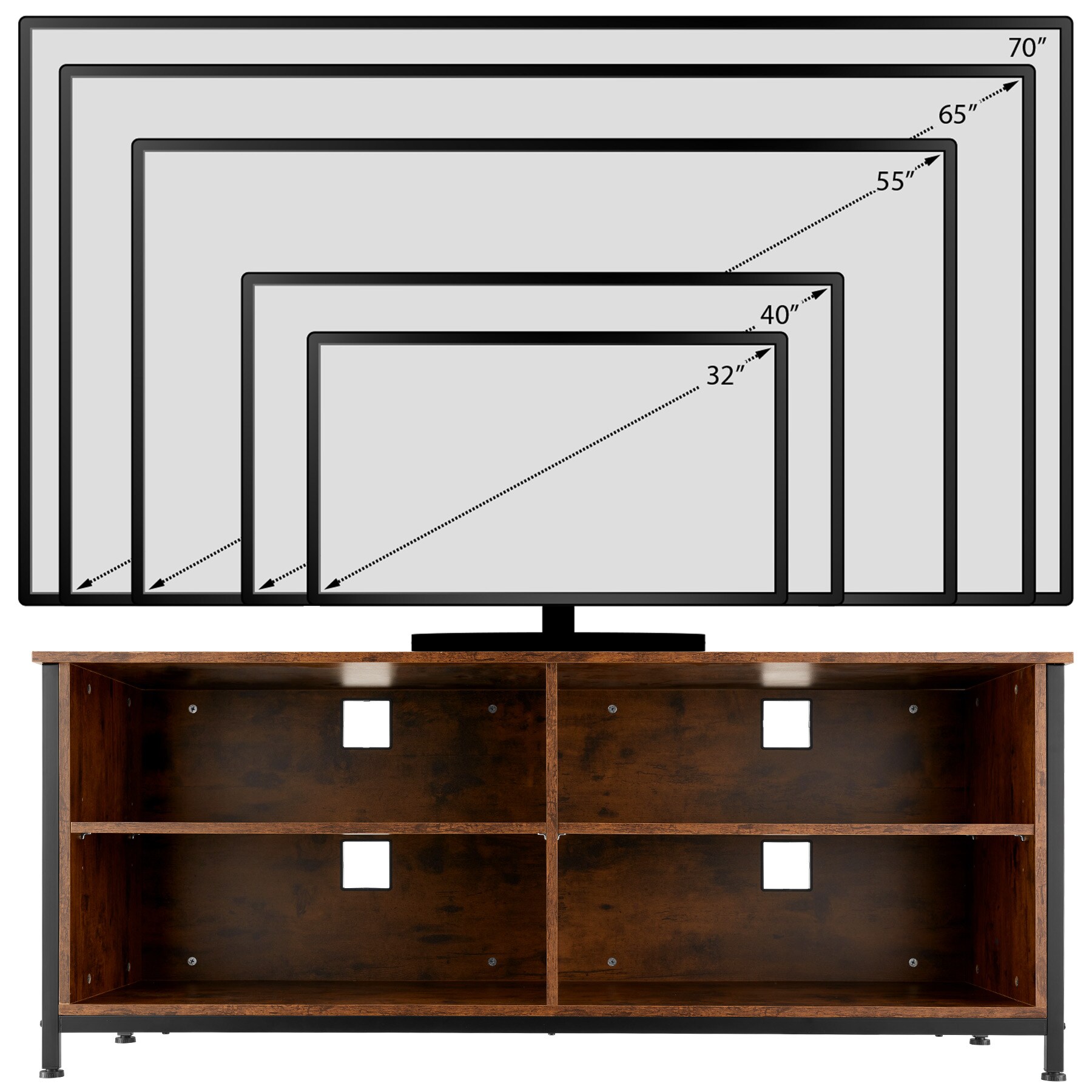 tectake® Sideboard, Industrial Style, 4 offene Fächer, 2 verstellbare Einlegeböden, 4 Kabelaussparungen, 147 x 41 x 60,5 cm