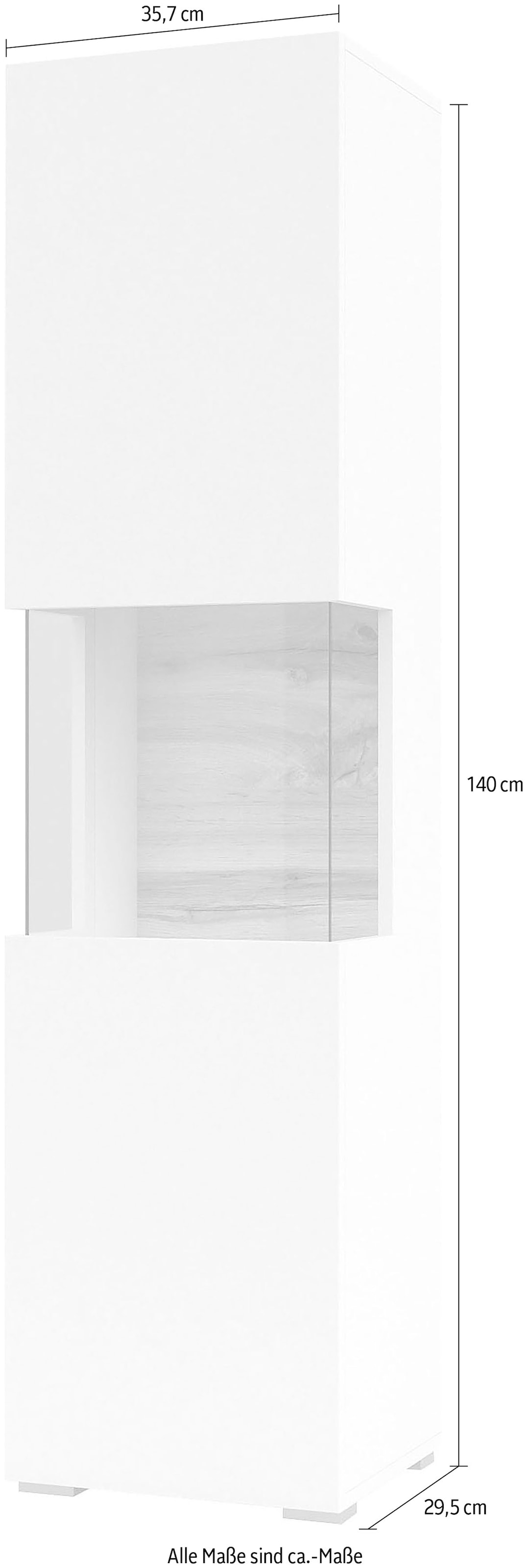INOSIGN Vitrine »Ava, Breite 36 cm, hängend und stehend montierbar« moderne grifflose Vitrine, Hochschrank mit Eckverglasung