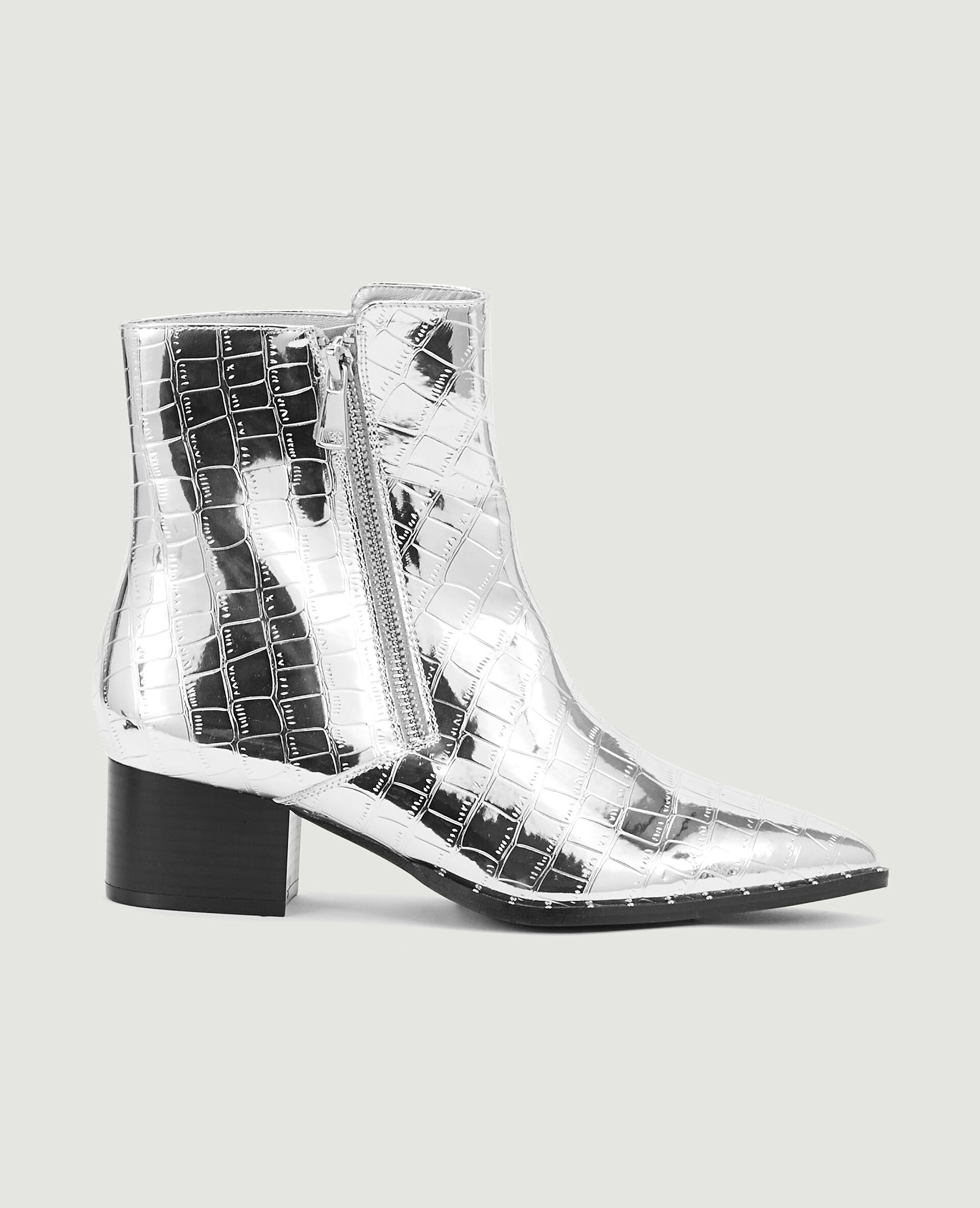 Boots santiags effet croco avec clous - Argenté