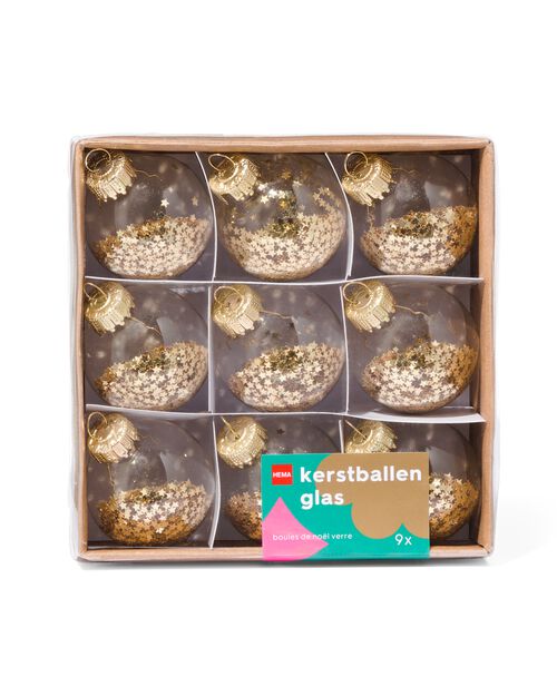 9 boules de Noël en verre Ø4cm doré