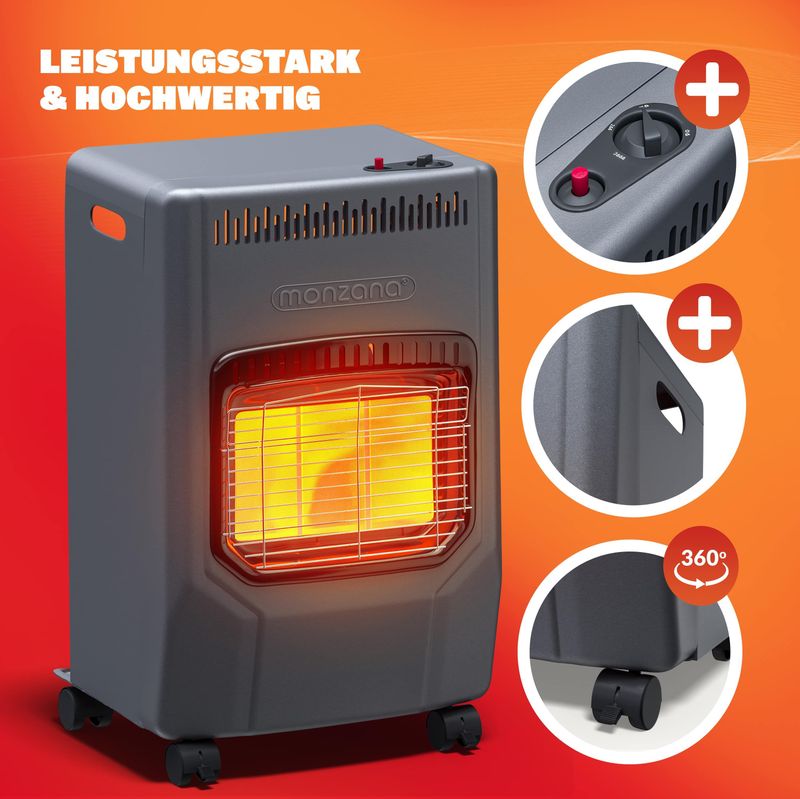 MONZANA Mobiele Gaskachel – 3 Warmteniveaus 4500W – Keramisch Zwart