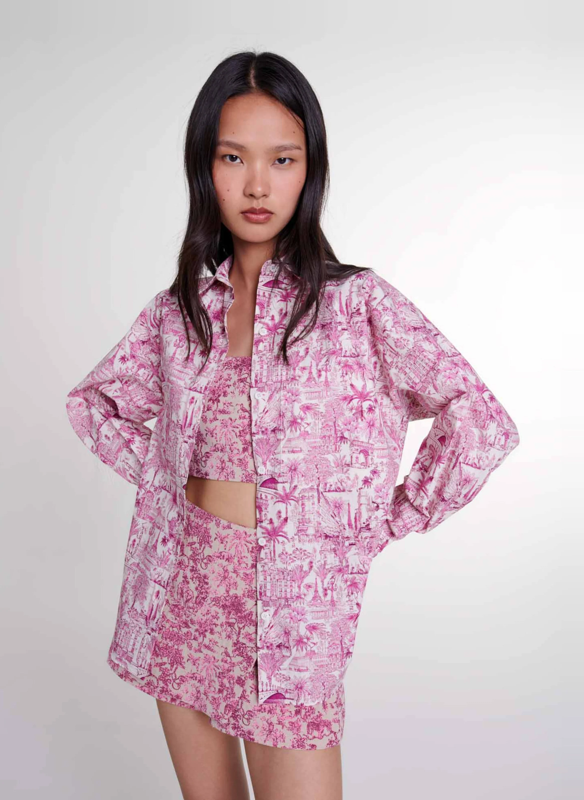 Chemise col classique imprimée en coton | Rose