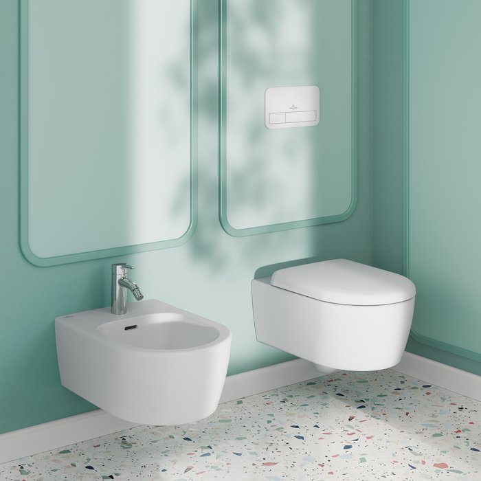 Villeroy & Boch Skyla randloos hangend toilet CeramicPlus met TwistFlush en softclose zitting wit mat