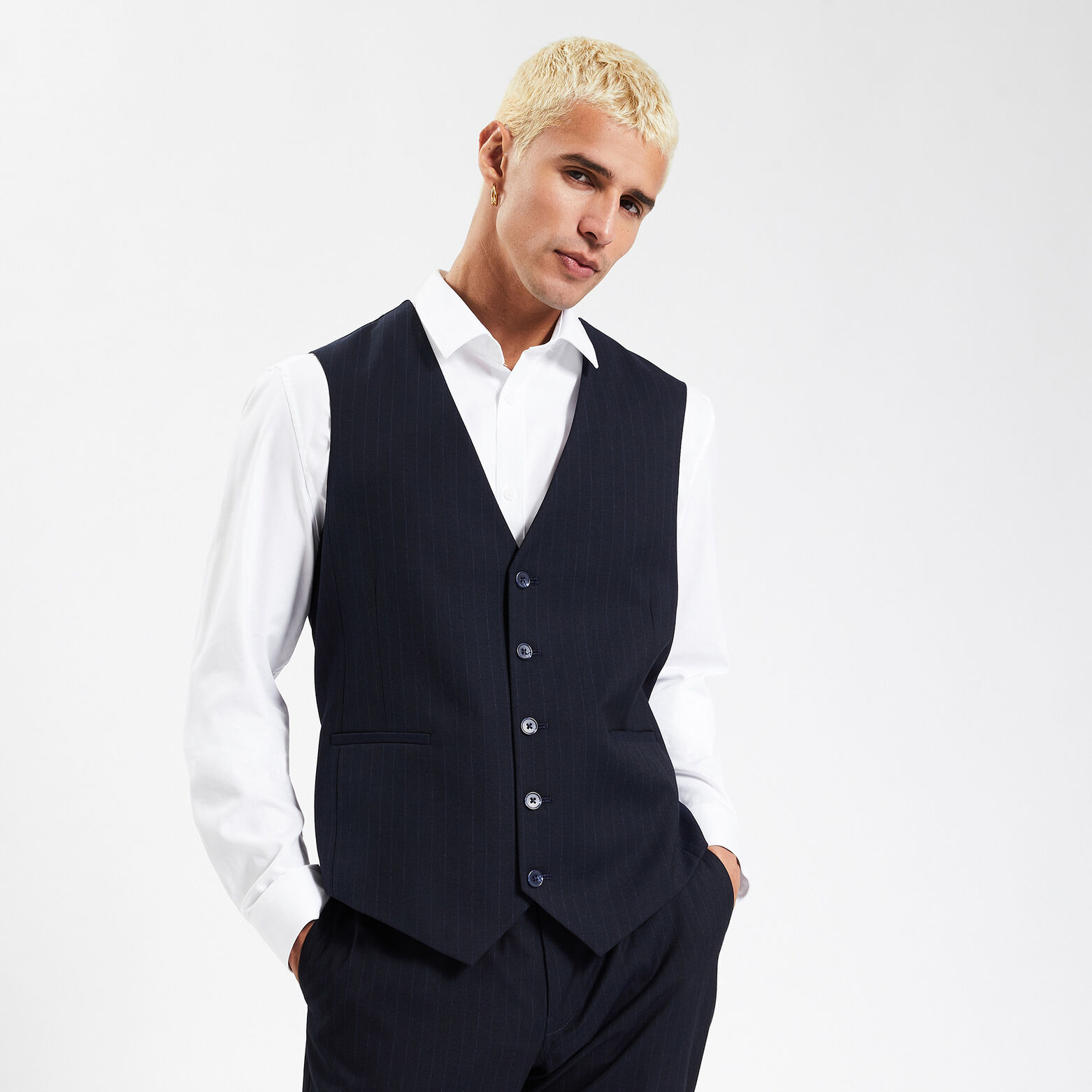 Gilet de costume rayé slim Bleu
