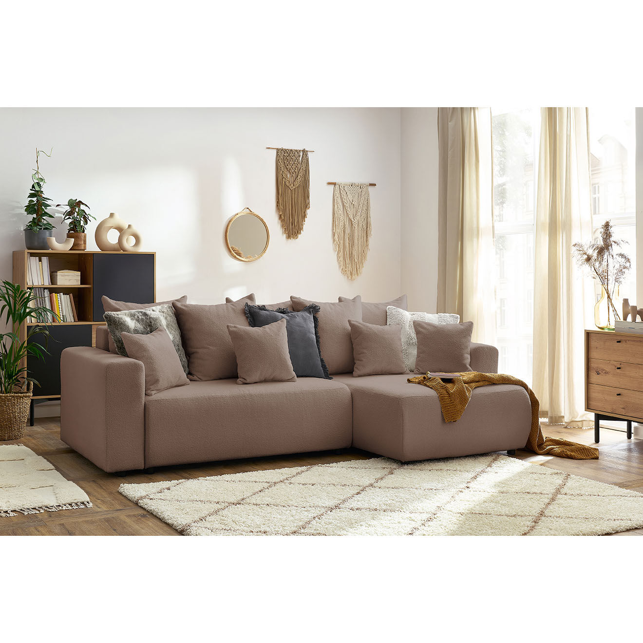 Bobochic Canapé d'angle convertible reversible bouclette Envy marron - 282x153x95 cm