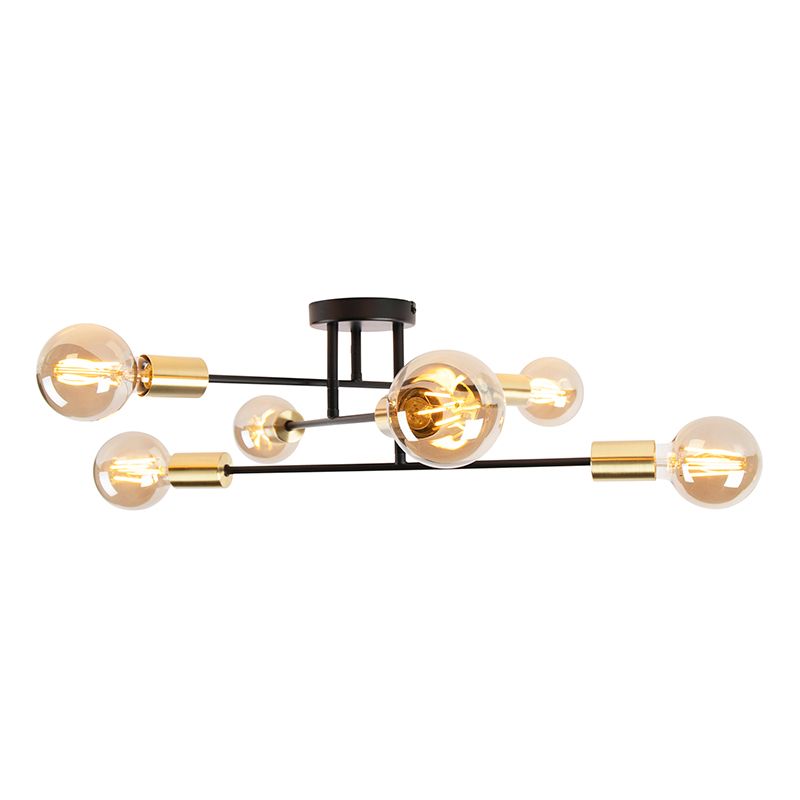 Industriële plafondlamp zwart met goud 6-lichts - Sydney