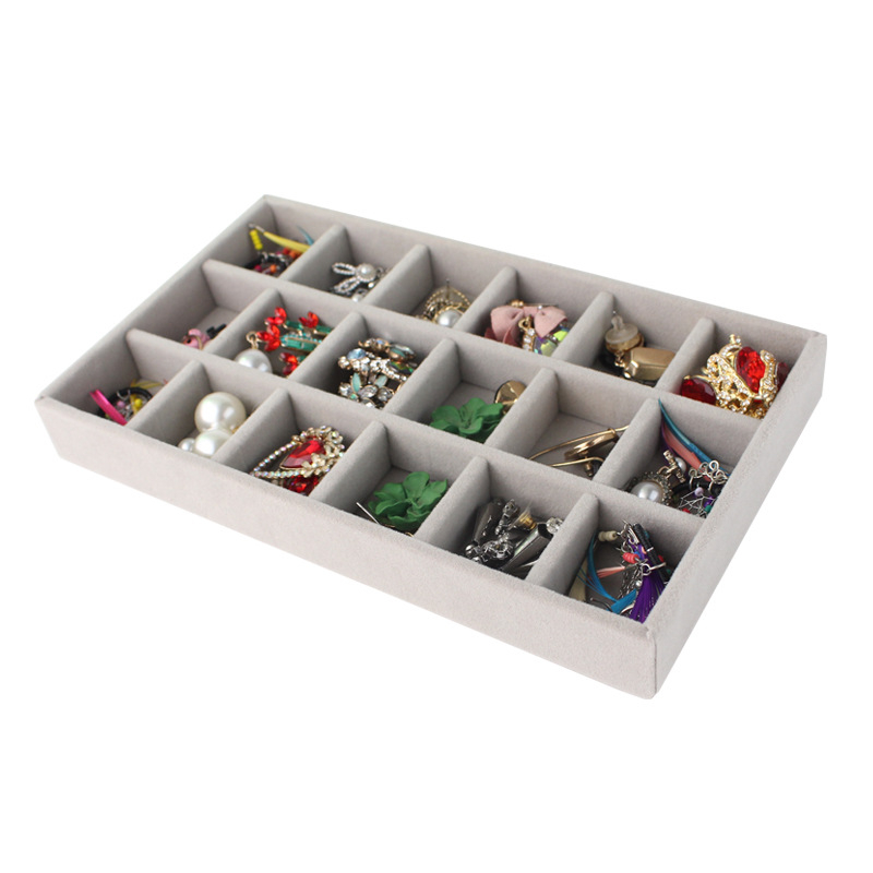 (21x12x2.5cm) Velour Schmuckschatulle Aufbewahrungsbox Organizer für Ringe / Ohrringe / Armbänder - Style 1 / Grau