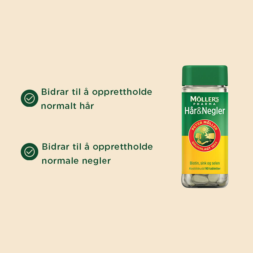 Möller's Pharma Hår og Negler 90 tabletter