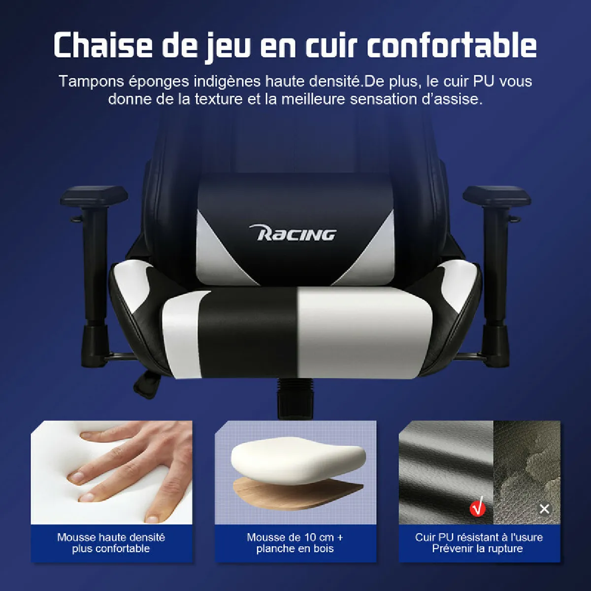 Lexzurn Chaise Gaming - Blanc